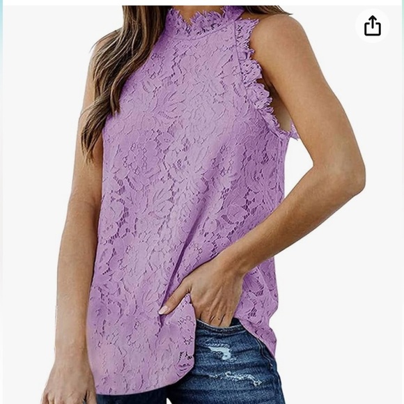 Women’s summer lace halter top sleeveless mock neck eyelash finishMed lilac - Picture 1 of 12